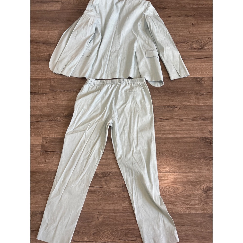 Theory Womens Linen Suit Set Seafoam Green Eco Crunch Jacket 6 Treeca Pants 6 - Picture 8 of 12